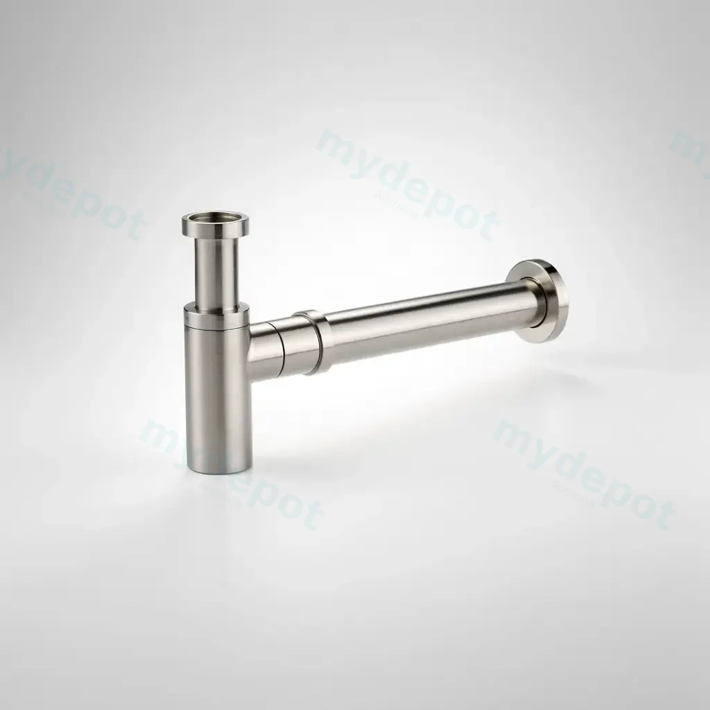 Rund Brass Bottle Trap Brushed Nickel