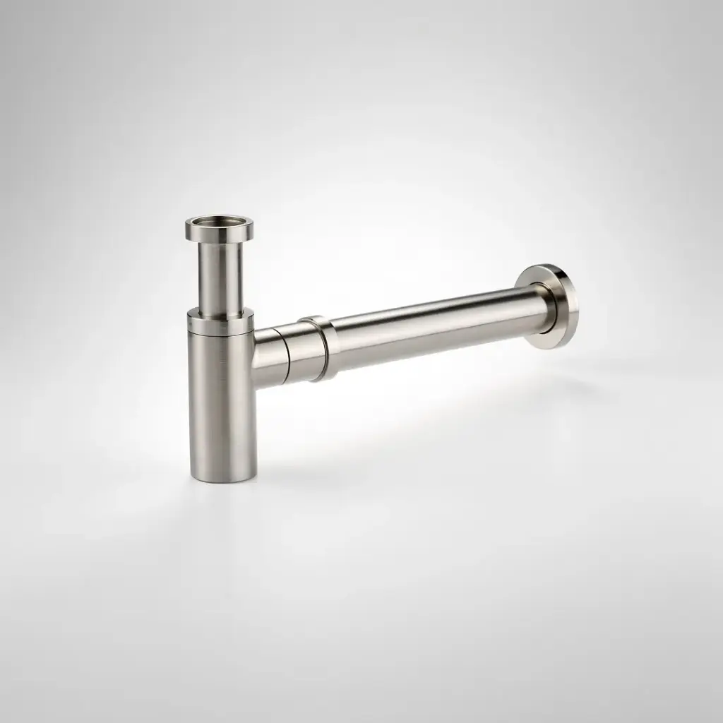 [55549] Rund Brass Bottle Trap Brushed Nickel