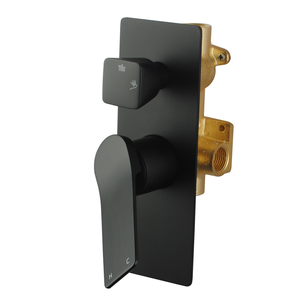 [40015] Rushy Square Black Wall Mixer With Diverter