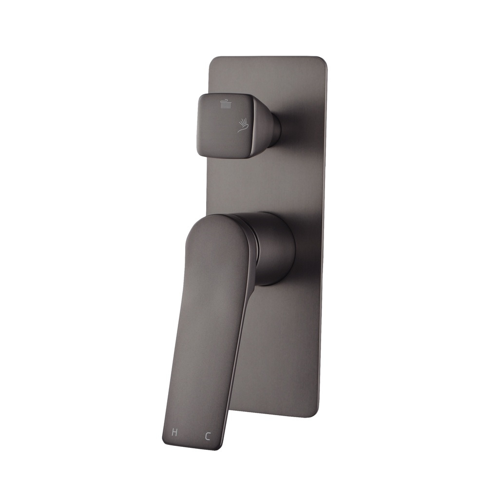 [40016] Rushy Square Brushed Gun Metal Grey Wall Mixer With Diverter