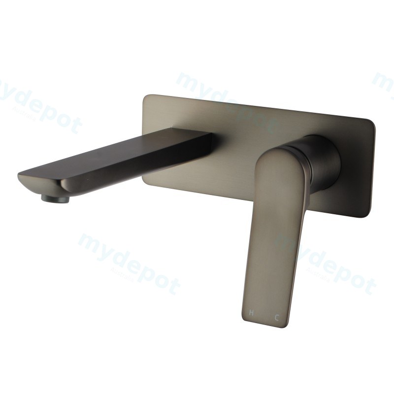 [40012] Rushy Square Brushed Gun Metal Grey Wall Mixer with Spout