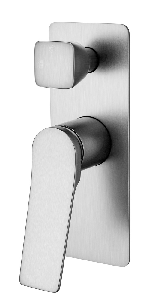 [40017] Rushy Square Brushed Nickel Grey Wall Mixer With Diverter