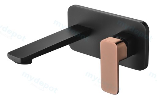 [43177] Seto Wall Basin Mixer With Rose Gold Handle Lead Free(Matt Black)