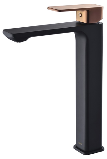 [43166] Seto Matte Black High Rise Basin Mixer With Rose Gold Handle Lead Free