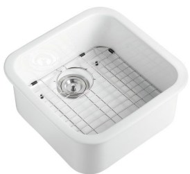[56045] Size:483*483*203mmGloss White Elba Fine Fireclay Bar Sink Grid And Waste Included