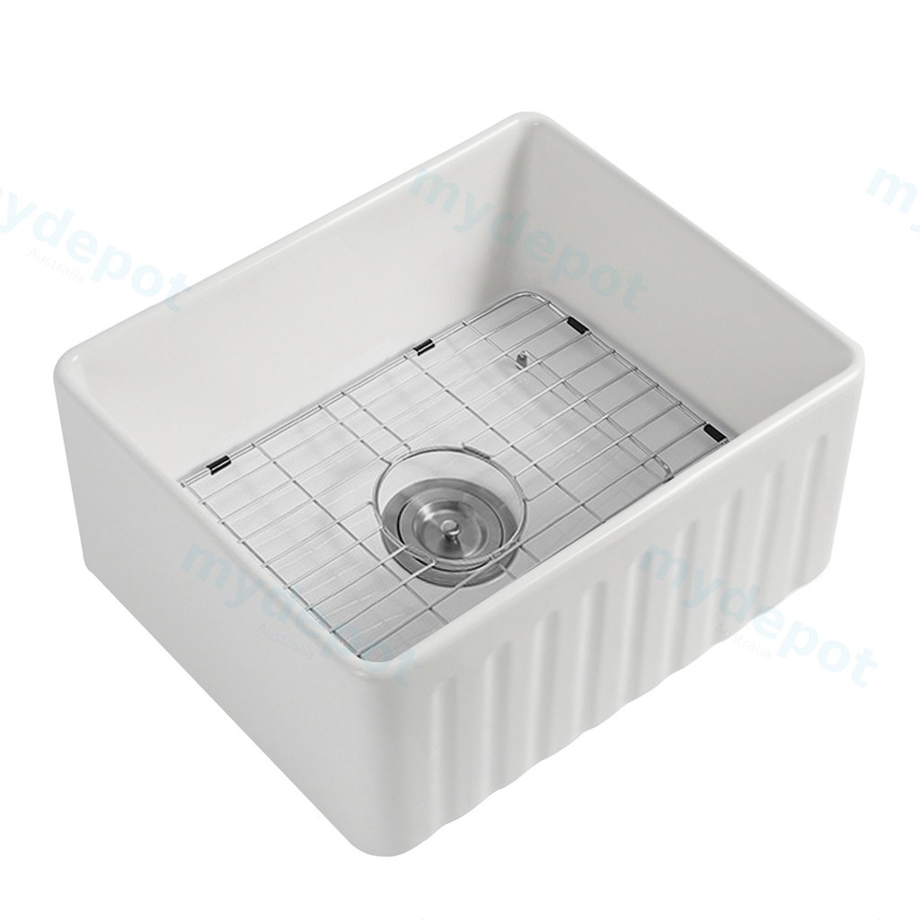 Size:610*459*254mm Bowl Size:574*423*232mm Gloss White Rocca Fine Fireclay Farm House Buttler Sink Single Bowl Grid And Waste Included
