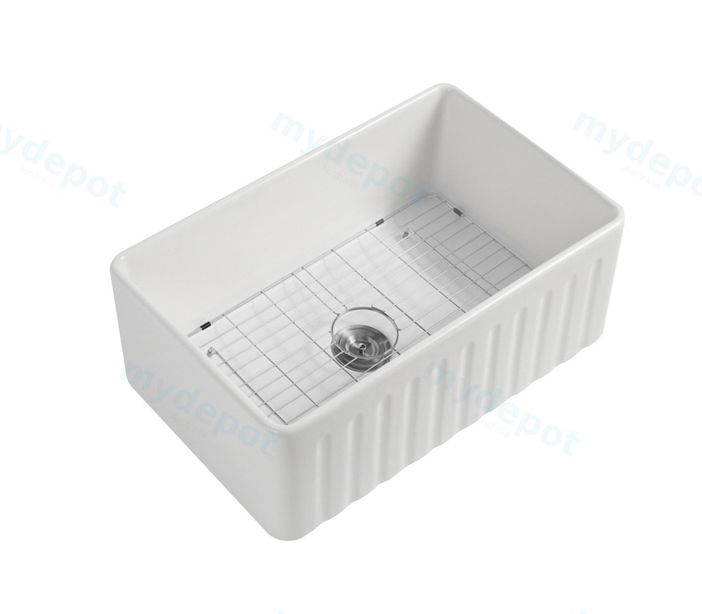 Size:760*459*254mm Bowl Size:724*423*232mm Gloss White Rocca Fine Fireclay Farm House Buttler Sink Single Bowl Grid And Waste Included