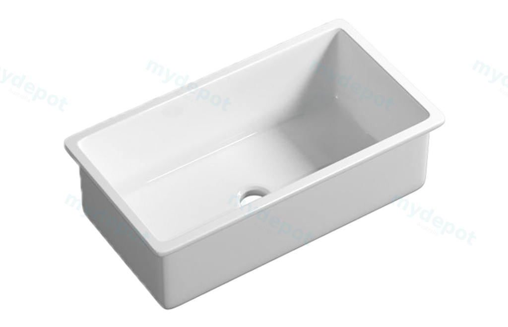 Size:760*459*254mm Gloss White Procida Fine Fireclay Inset/Undermount Sink Single Bowl,Grid And Waste Included