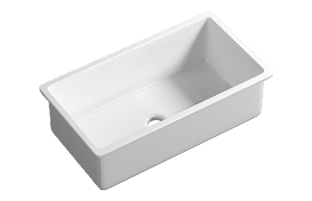 [56035] Size:760*459*254mm Gloss White Procida Fine Fireclay Inset/Undermount Sink Single Bowl,Grid And Waste Included