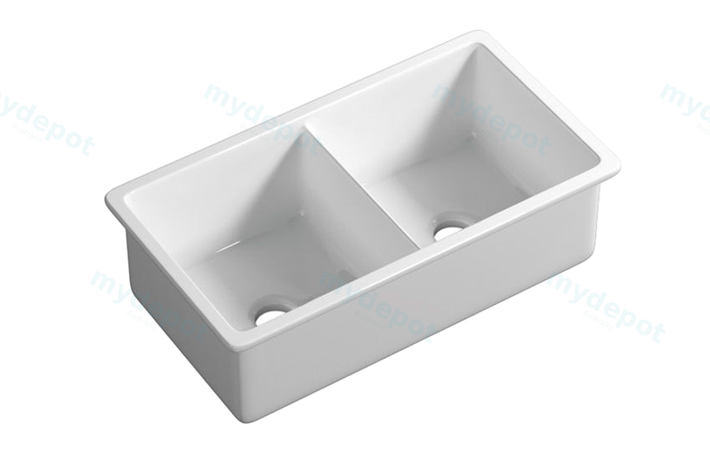 Size:813*483*254mm Gloss White Procida Fine Fireclay Inset/Undermount Sink Double Bowl,Grid And Waste Included
