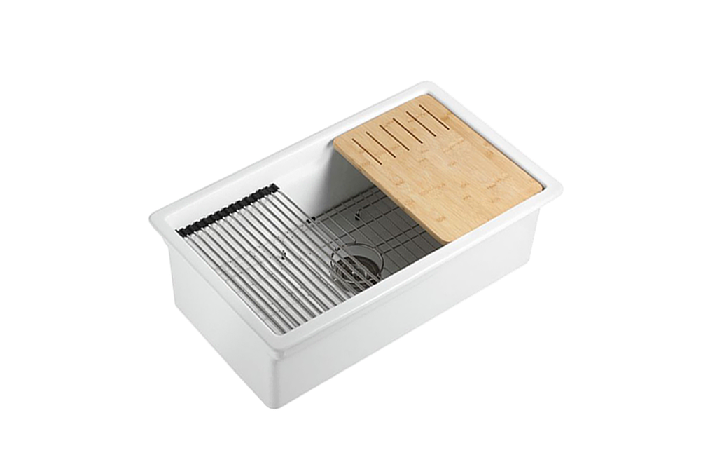 Size:813*483*255mm Gloss White Fine Fireclay Inset/Undermount Sink With Work Station, Single Bowl