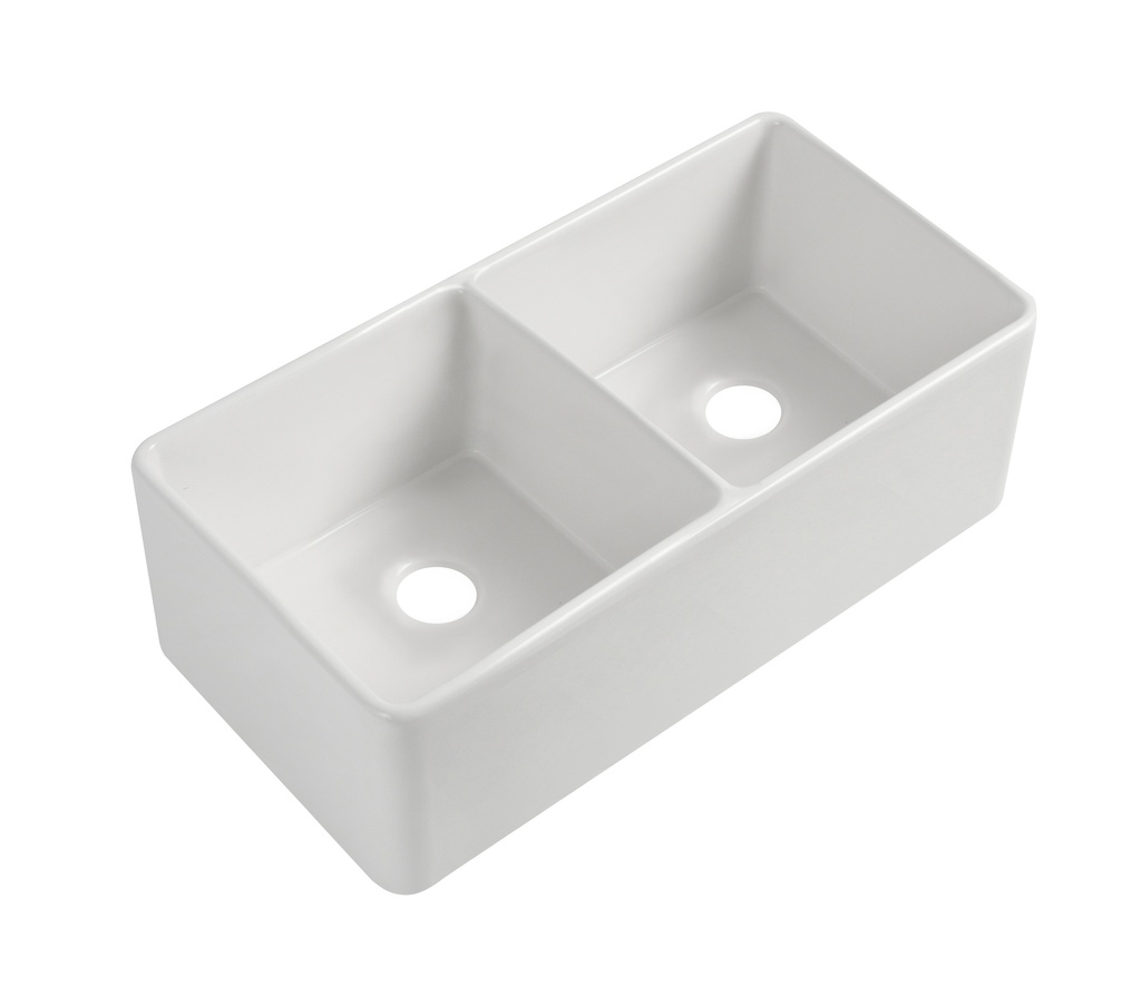 [56030] Size:835*459*254mm Bowl Size:390*423*232mm*2 Gloss White Rocca Fine Fireclay Farm House Buttler Sink Double Bowl