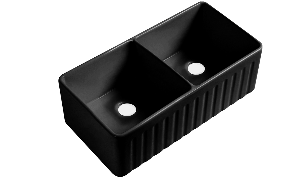 [56031] Size:835*459*254mm Bowl Size:390*423*232mm*2 Matte Black Rocca Fine Fireclay Farm House Buttler Sink Double Bowl