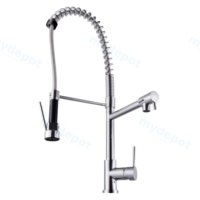 Spring chrome commercial double spout mixer