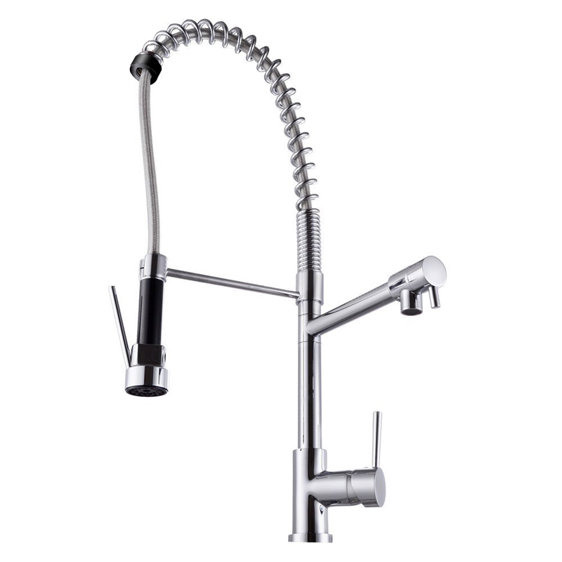 Spring Chrome Commercial Double Spout Kitchen Sink Mixer Tap