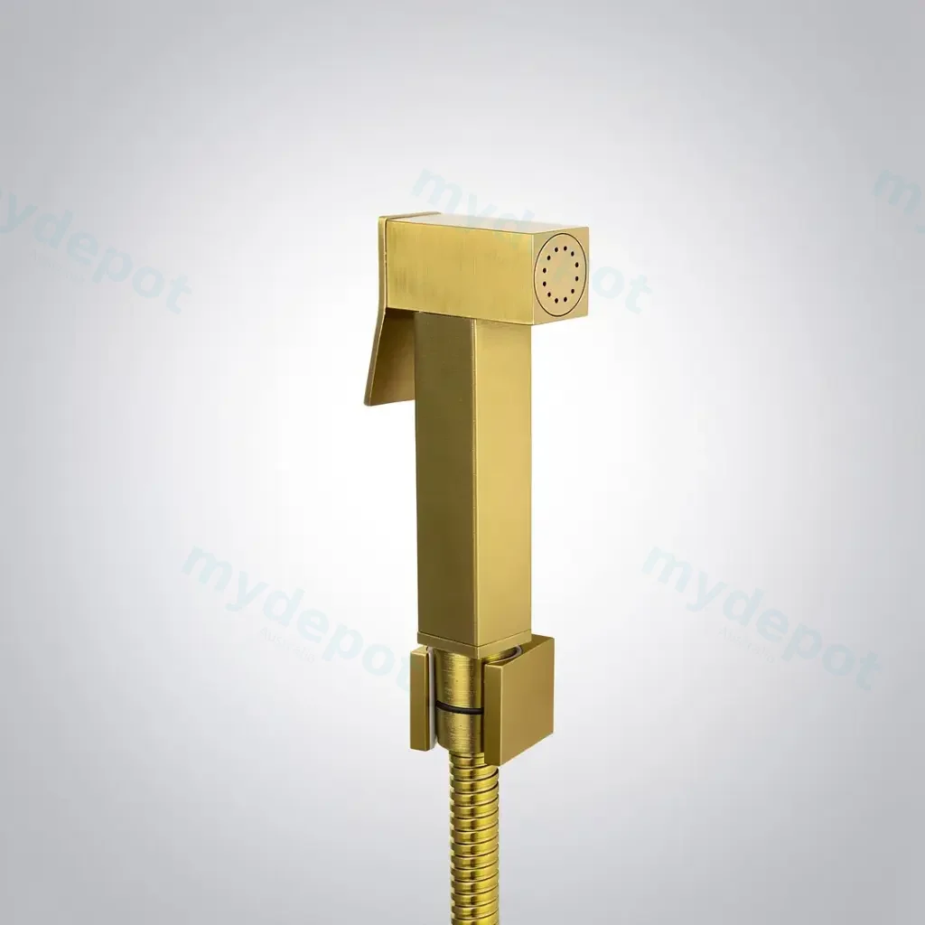 [41491] Square Brushed Brass Brass Toilet Bidet With Stainless Steel Hose