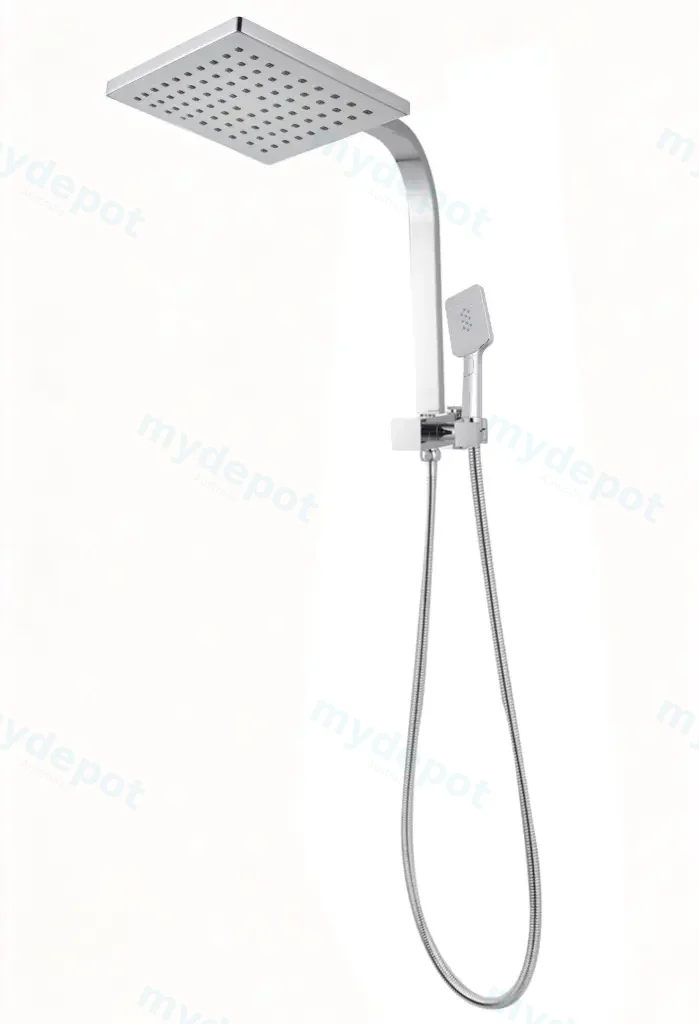 Square Chrome Shower Station Set With 200mm Rainfall Shower Head And 3 Functions Handheld Shower