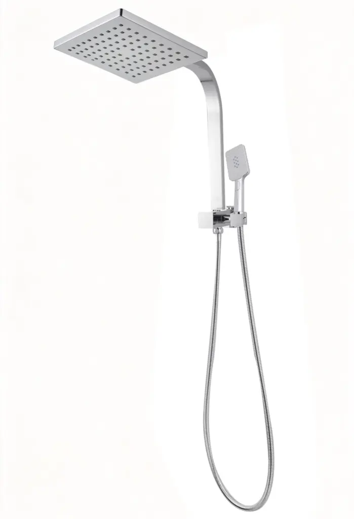 Square Chrome Shower Station Set With 200mm Rainfall Shower Head And 3 Functions Handheld Shower