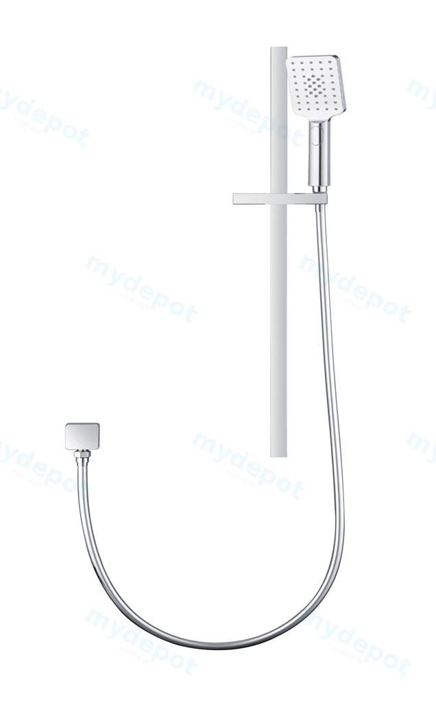 Square Chrome Wall Mounted Sliding Rail with Water Hose & Wall Connector Only