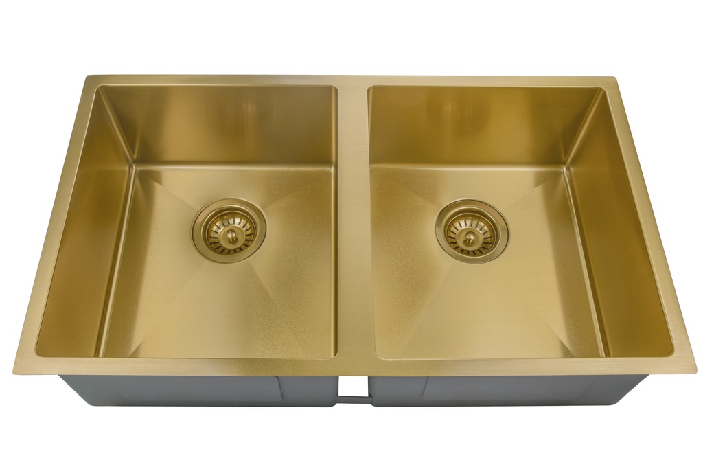 Eden Double Bowl Sink 340 x 400mm X2 Undermount Sink (304 Stainless Steel)-Brushed Gold