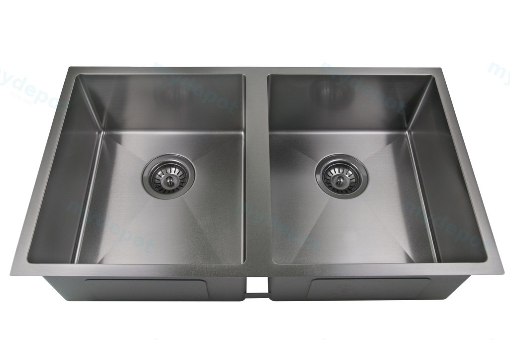 [44384] Eden Double Bowl Sink 340 x 400mm X2 Undermount Sink (304 Stainless Steel)-Gun Metal