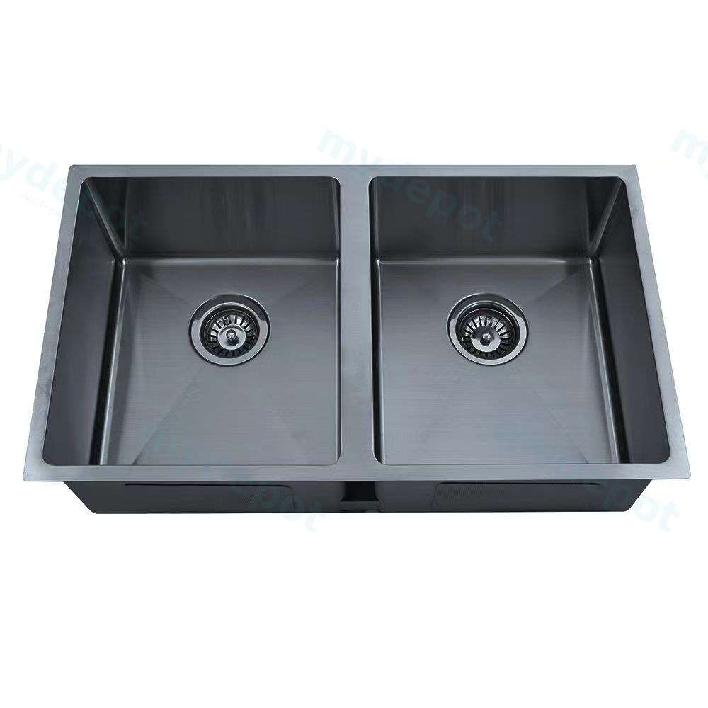 [44385] Eden Double Bowl Sink 340 x 400mm X2 Undermount Sink (304 Stainless Steel)-Matt Black