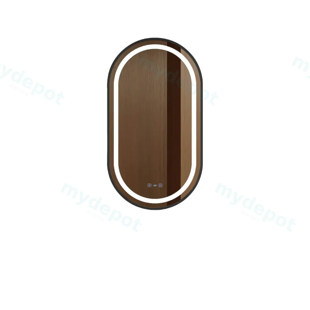 Venus Series 500x900x35mm Matt Black Oval LED Mirror