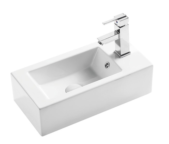 [44843] Rosa Wall Hung Basin With Overflow Right Side Tap Hole Gloss White