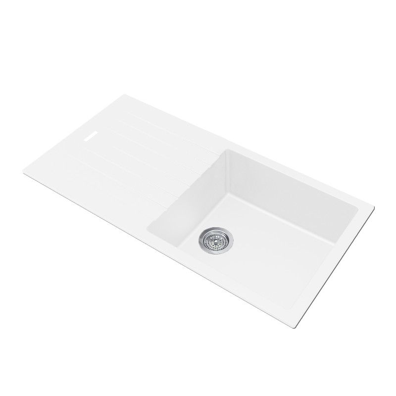 [40536] White Granite Quartz Stone Kitchen Sink with drainboard Top/Undermount 1000*500*200mm