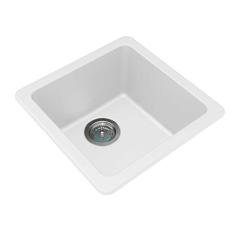 [40530] White Granite Quartz Stone Kitchen/Laundry Sink Single Bowl Top/Under Mount 422*422*203mm