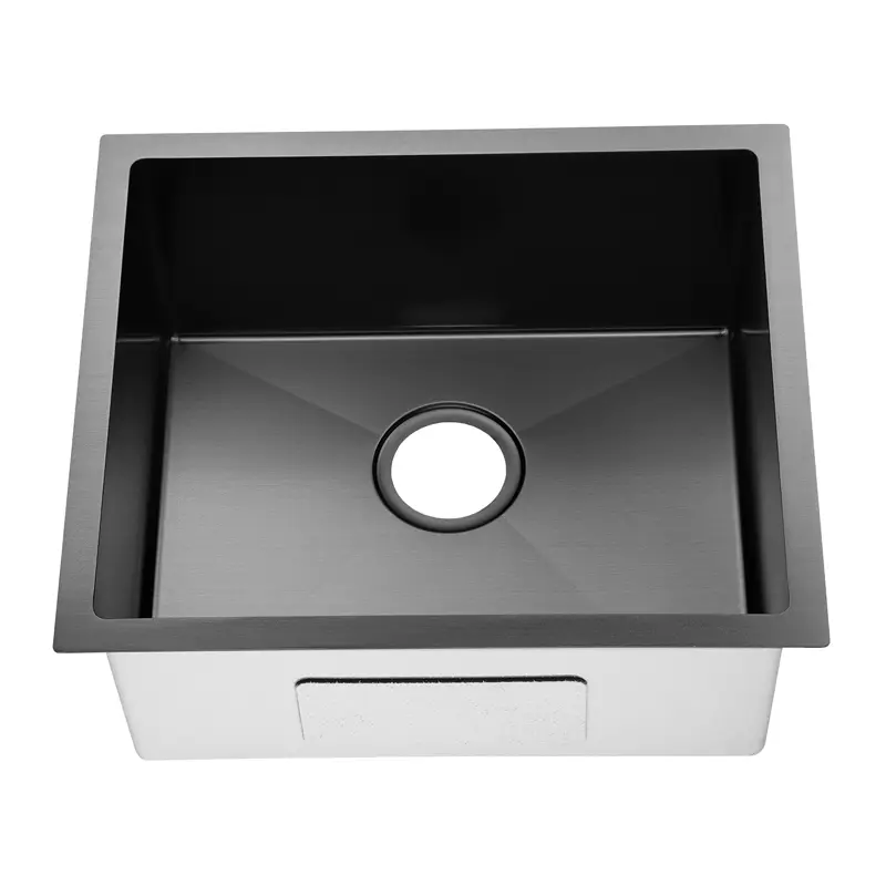 [41514] Round Corner Dark Grey Stainless Steel Handmade Single Bowl Kitchen Sink 510*440*230mm(With Dark Grey Waste)