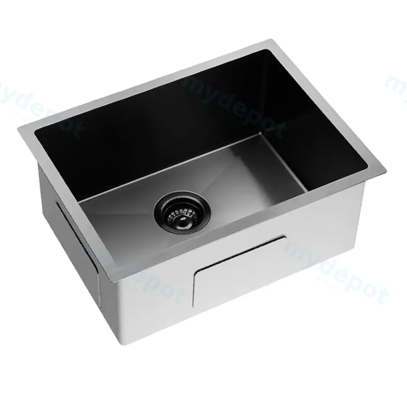 Round Corner Dark Grey Stainless Steel Handmade Single Bowl Kitchen Sink 580*440*230mm(With Dark Grey Waste)