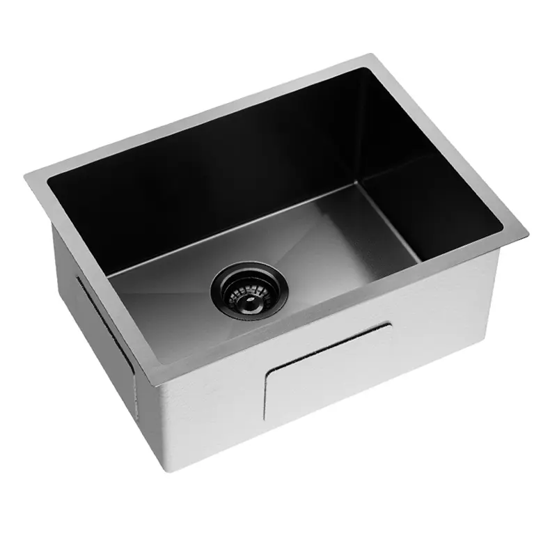 [41515] Round Corner Dark Grey Stainless Steel Handmade Single Bowl Kitchen Sink 580*440*230mm(With Dark Grey Waste)