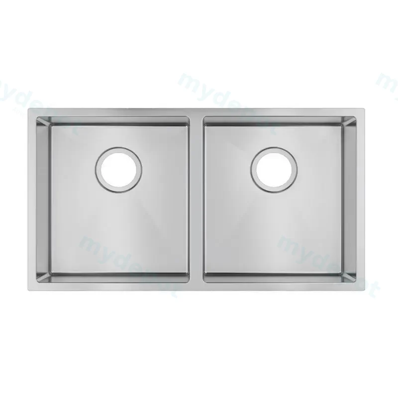 [41522] (C-820)Round Corner Chrome Stainless Steel Handmade Double Bowl Kitchen Sink 820*457*230mm