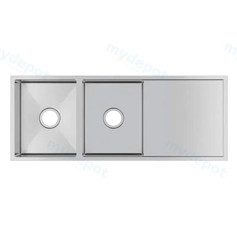 [41523] (C-1160)Round Corner Chrome Stainless Steel Handmade Double Bowl With Drain Board Kitchen Sink 1160*460*230mm