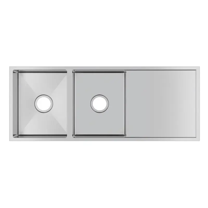 [41523] (C-1160)Round Corner Chrome Stainless Steel Handmade Double Bowl With Drain Board Kitchen Sink 1160*460*230mm