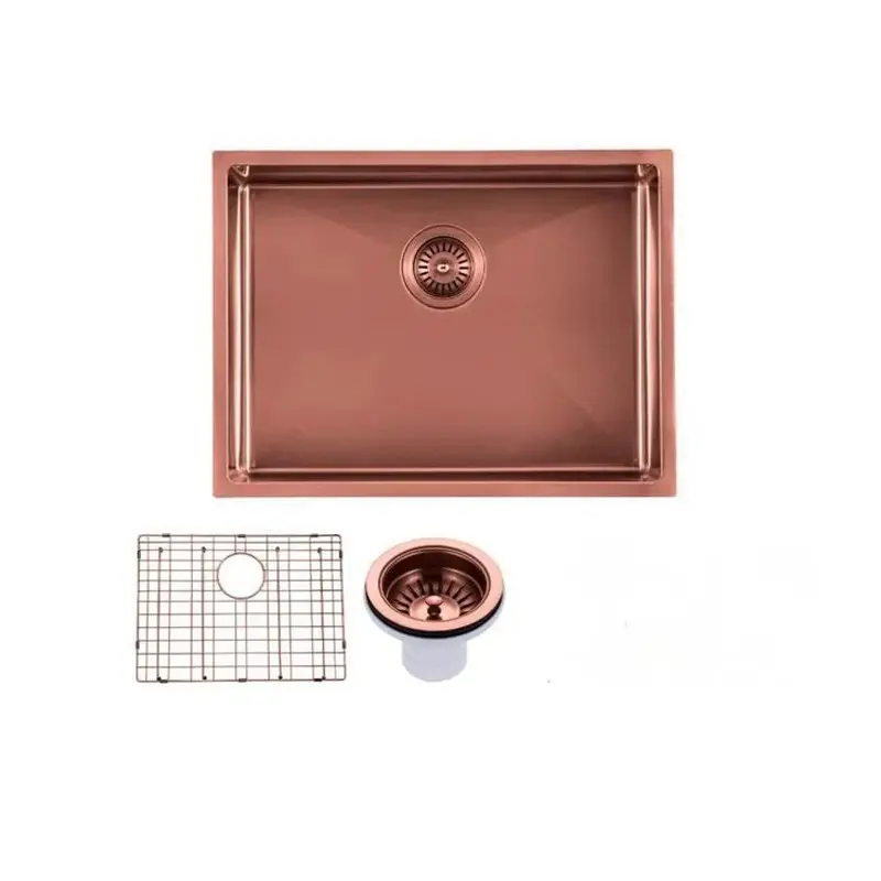 [41537] Round Corner Stainless Steel Copper PVD Coating Single Bowl Kitchen Sink(With Bottom Grid) 600*450*300mm