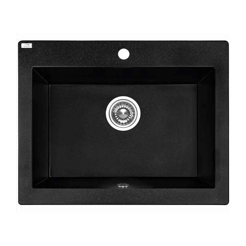 [41601] Laveo Komodo Black Granite Single Bowl Stone Kitchen Sink 490*580*220mm(Including Space Saving Siphon And Click-Clack Plug)