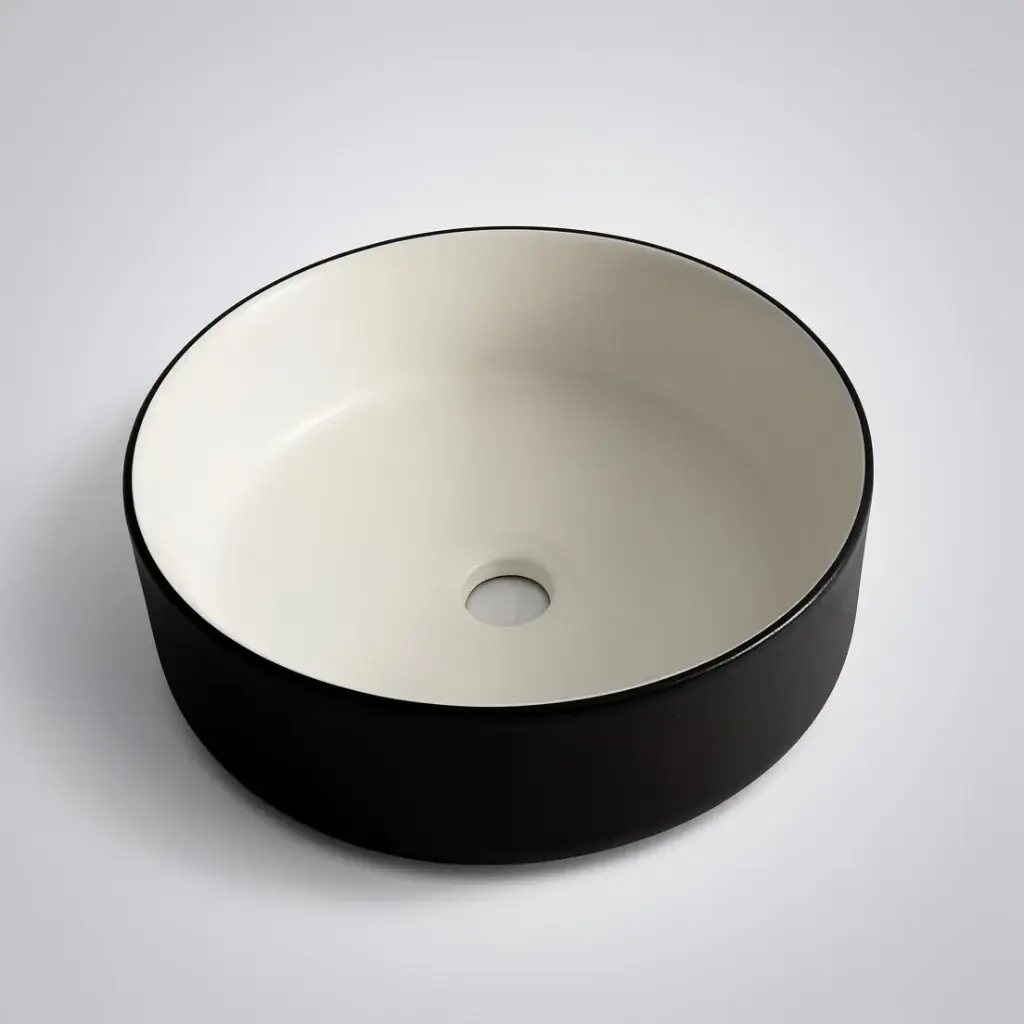 [41634] 360*360*125mm Polar Black Textured Exterior Finish & Matte White Interior Finish Above Counter Basin(32mm Nonoverflow)