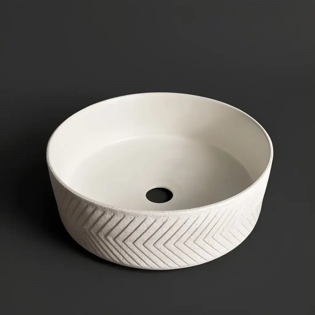 [41635] 365*365*120mm Polar Textured Exterior Finish With Arrow Pattern & Matte White Interior Finish Above Counter Basin(32mm Nonoverflow)