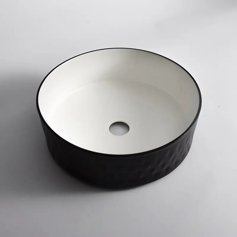 [41638] 365*365*120mm Polar Black Textured Exterior Finish With Diamond Pattern & Matte White Interior Finish Above Counter Basin(32mm Nonoverflow)