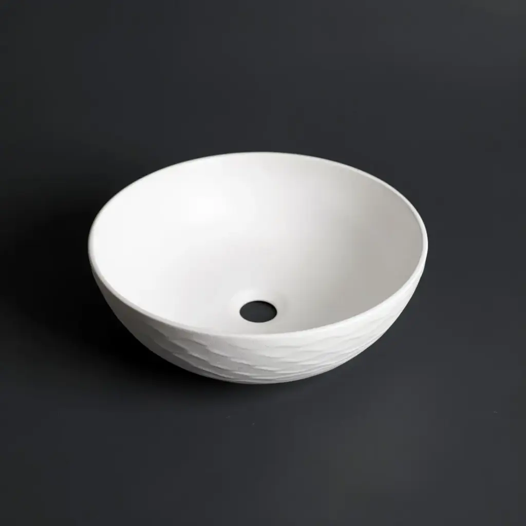 [41639] 395*395*120mm Polar Textured Exterior Finish With Water Ripes & Matte White Interior Finish Above Counter Basin(32mm Nonoverflow)
