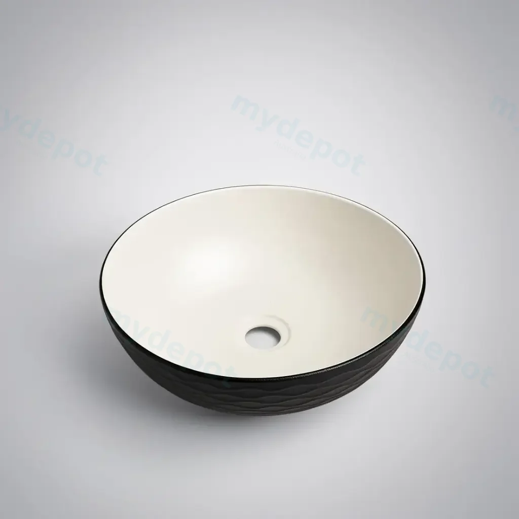 395*395*120mm Polar Black Textured Exterior Finish With Water Ripes & Matte White Interior Finish Above Counter Basin(32mm Nonoverflow)