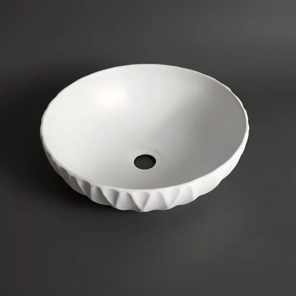 [41641] 395*395*120mm Polar Textured Exterior Finish With Vertical Stripe & Matte White Interior Finish Above Counter Basin(32mm Nonoverflow)