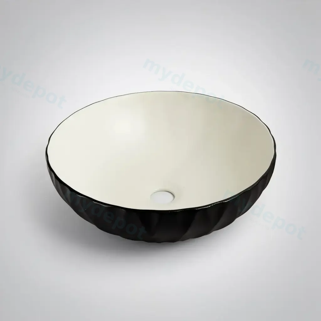 395*395*120mm Polar Black Textured Exterior Finish With Vertical Stripe & Matte White Interior Finish Above Counter Basin(32mm Nonoverflow)