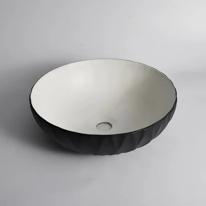 [41642] 395*395*120mm Polar Black Textured Exterior Finish With Vertical Stripe & Matte White Interior Finish Above Counter Basin(32mm Nonoverflow)