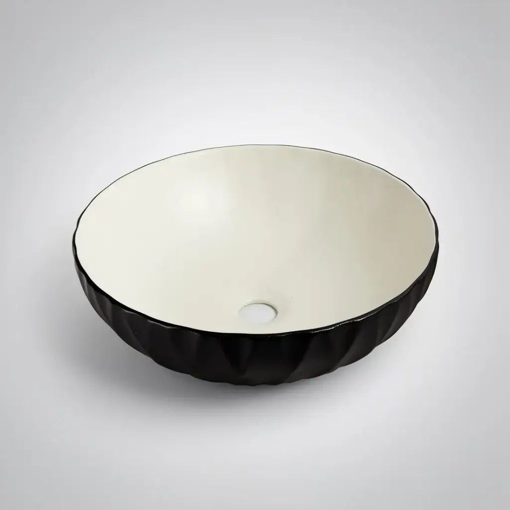 [41642] 395*395*120mm Polar Black Textured Exterior Finish With Vertical Stripe & Matte White Interior Finish Above Counter Basin(32mm Nonoverflow)