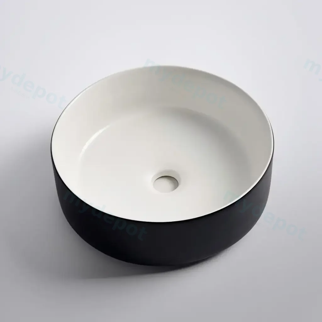 360*360*125mm Matte Black Exterior Finish & Matte White Interior Finish Above Counter Basin(32mm Nonoverflow)