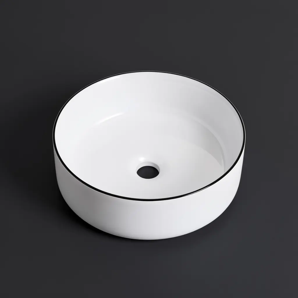 [41665] 360*360*125mm Gloss White With Black Rim Above Counter Basin(32mm Nonoverflow)