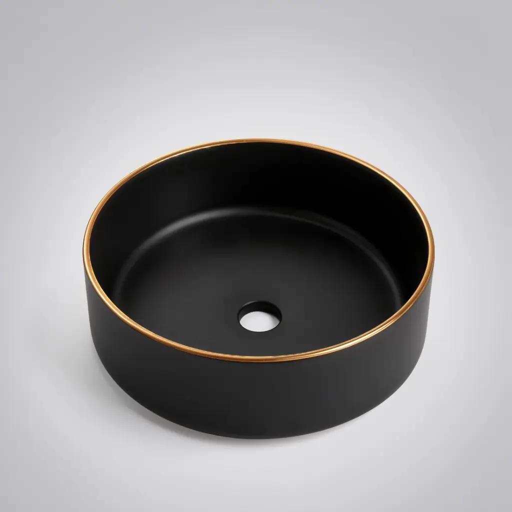 [41666] 360*360*125mm Matte Black With Gold Rim Above Counter Basin(32mm Nonoverflow)
